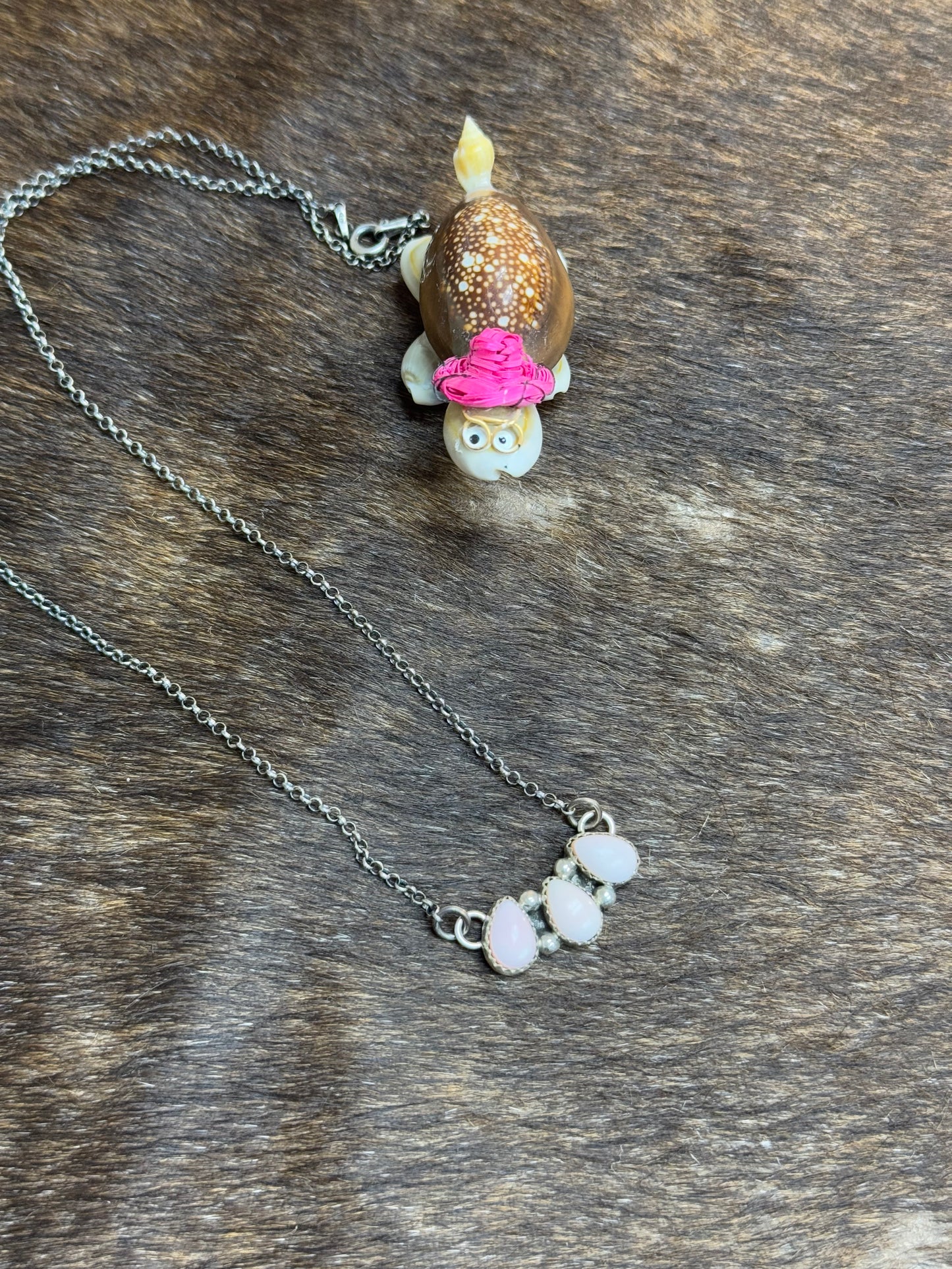 3 Stone Pink Conch Necklace