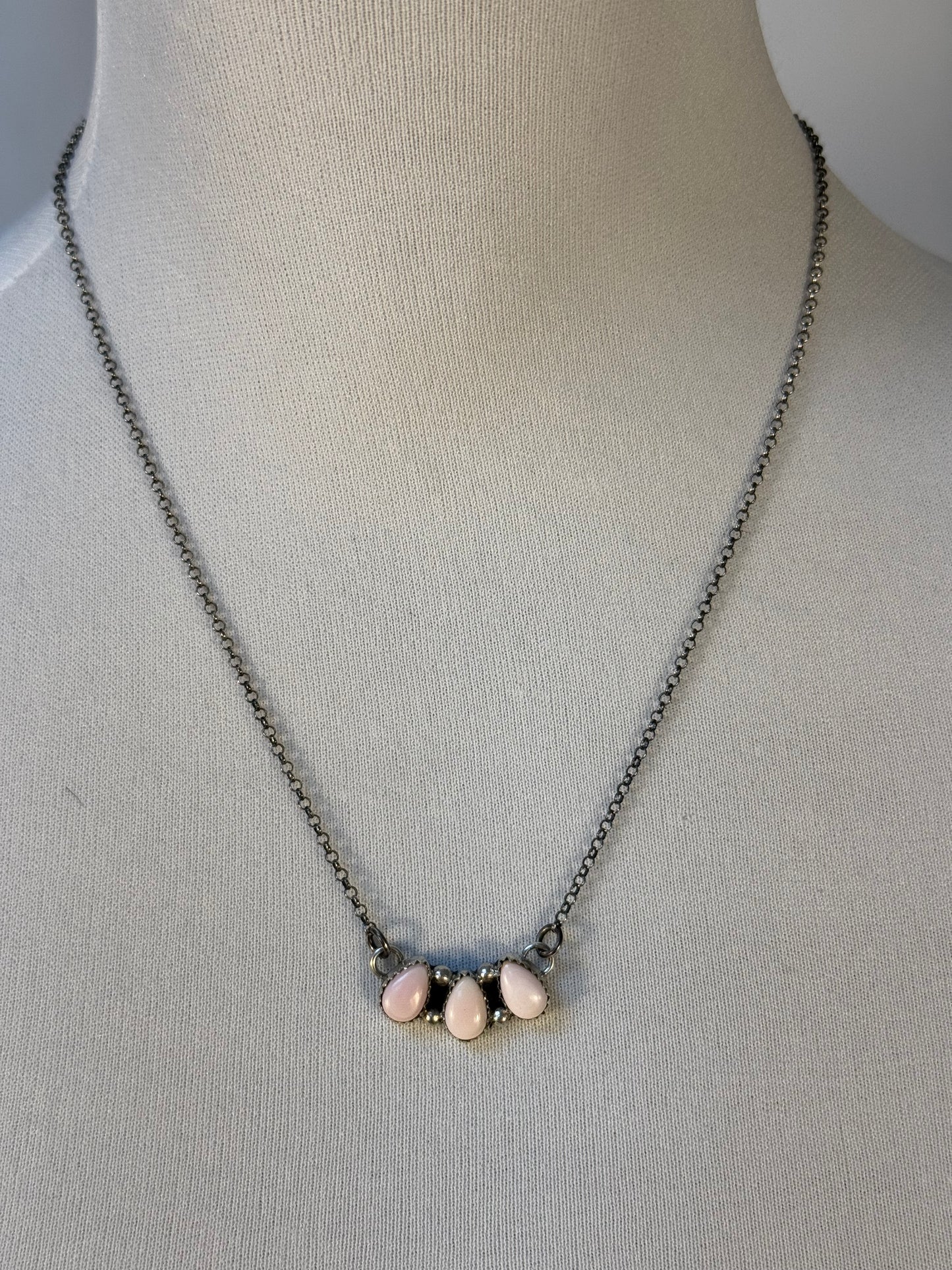 3 Stone Pink Conch Necklace