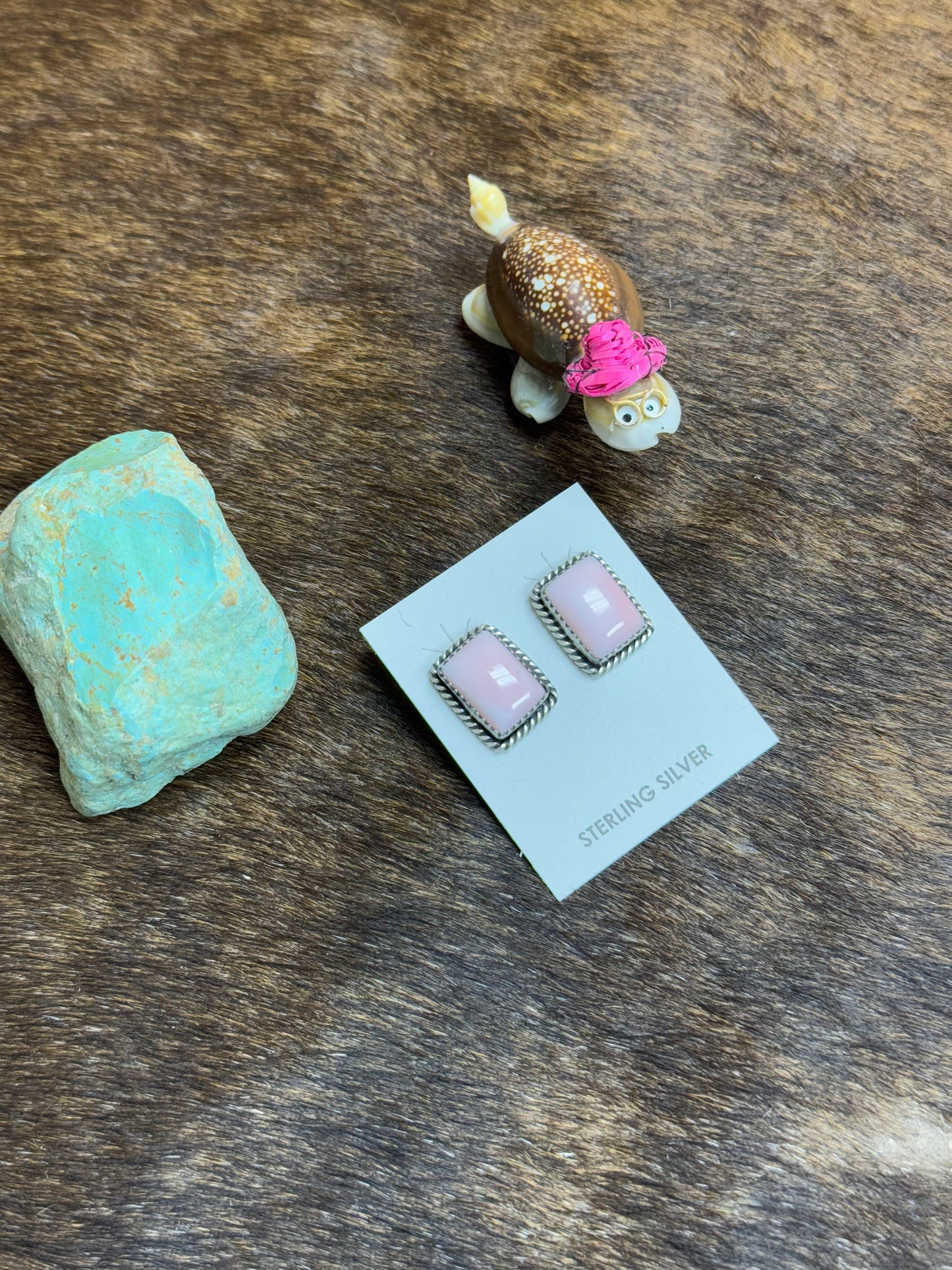 Pink Conch Rectangle Studs