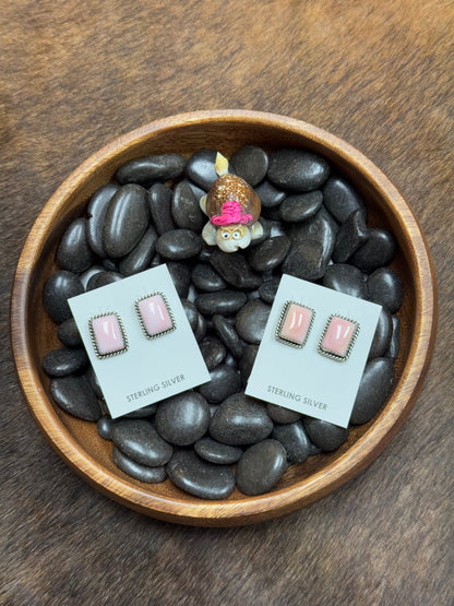 Pink Conch Rectangle Studs