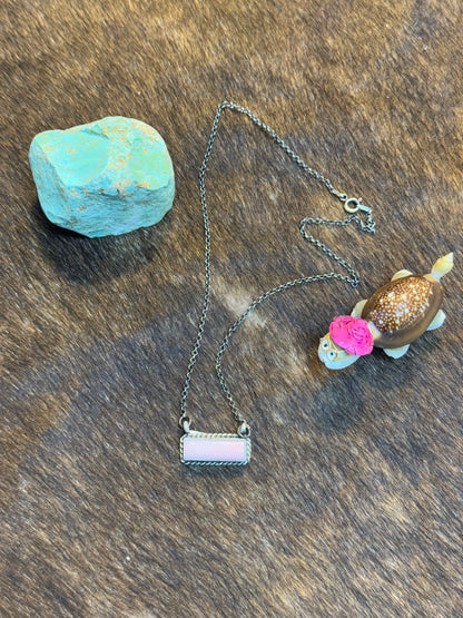 Pink Conch Twist Wire Bar Necklace