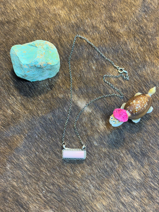Pink Conch Twist Wire Bar Necklace