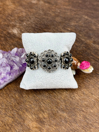 Black Onyx Sterling Silver Triple Cluster Cuff