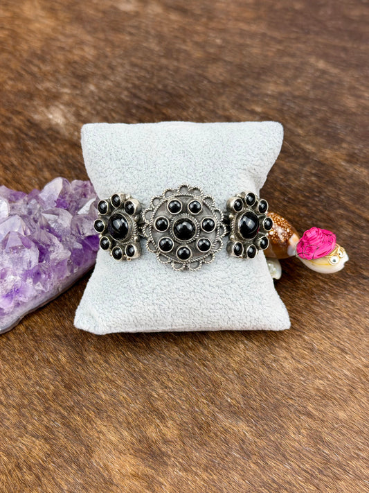 Black Onyx Sterling Silver Triple Cluster Cuff