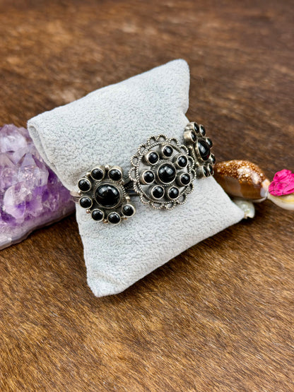 Black Onyx Sterling Silver Triple Cluster Cuff