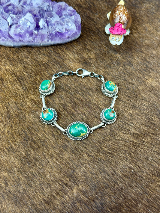 Kingman Turquoise Five Stone Sterling Silver Bracelet