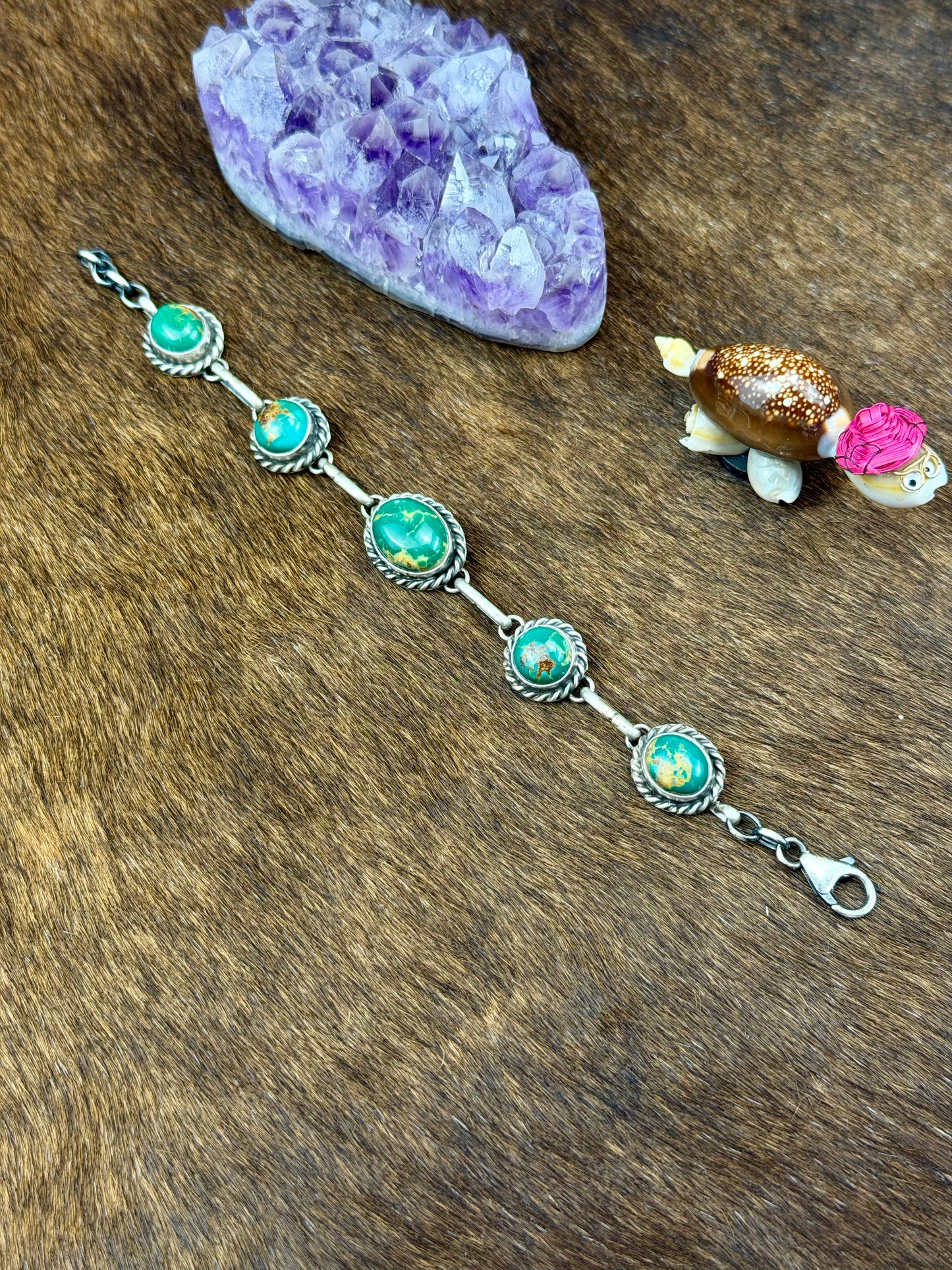 Kingman Turquoise Five Stone Sterling Silver Bracelet