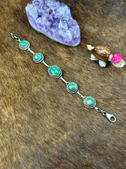 Kingman Turquoise Five Stone Sterling Silver Bracelet