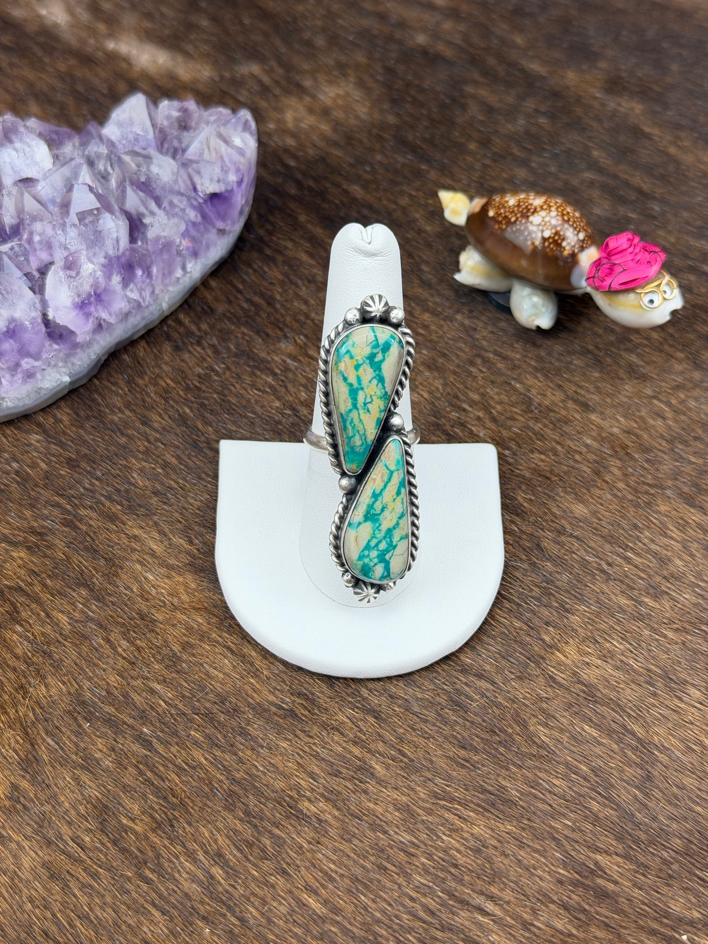 Kingman Turquoise Sterling Silver Two Stone Ring