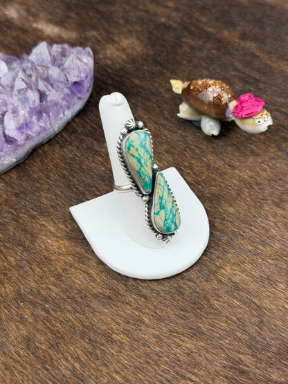 Kingman Turquoise Sterling Silver Two Stone Ring