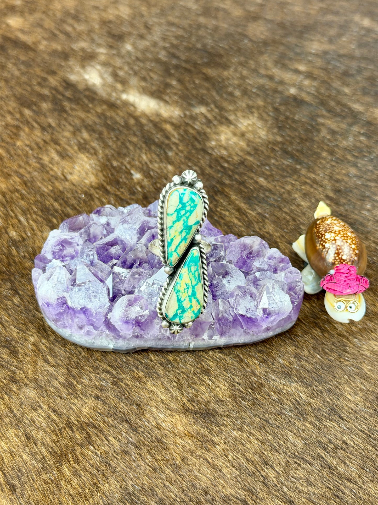 Kingman Turquoise Sterling Silver Two Stone Ring