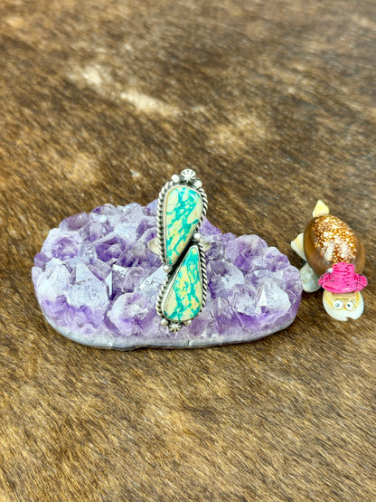 Kingman Turquoise Sterling Silver Two Stone Ring