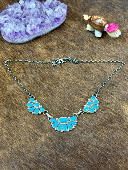 Kingman Turquoise Sterling Silver Triple Half Cluster Necklace