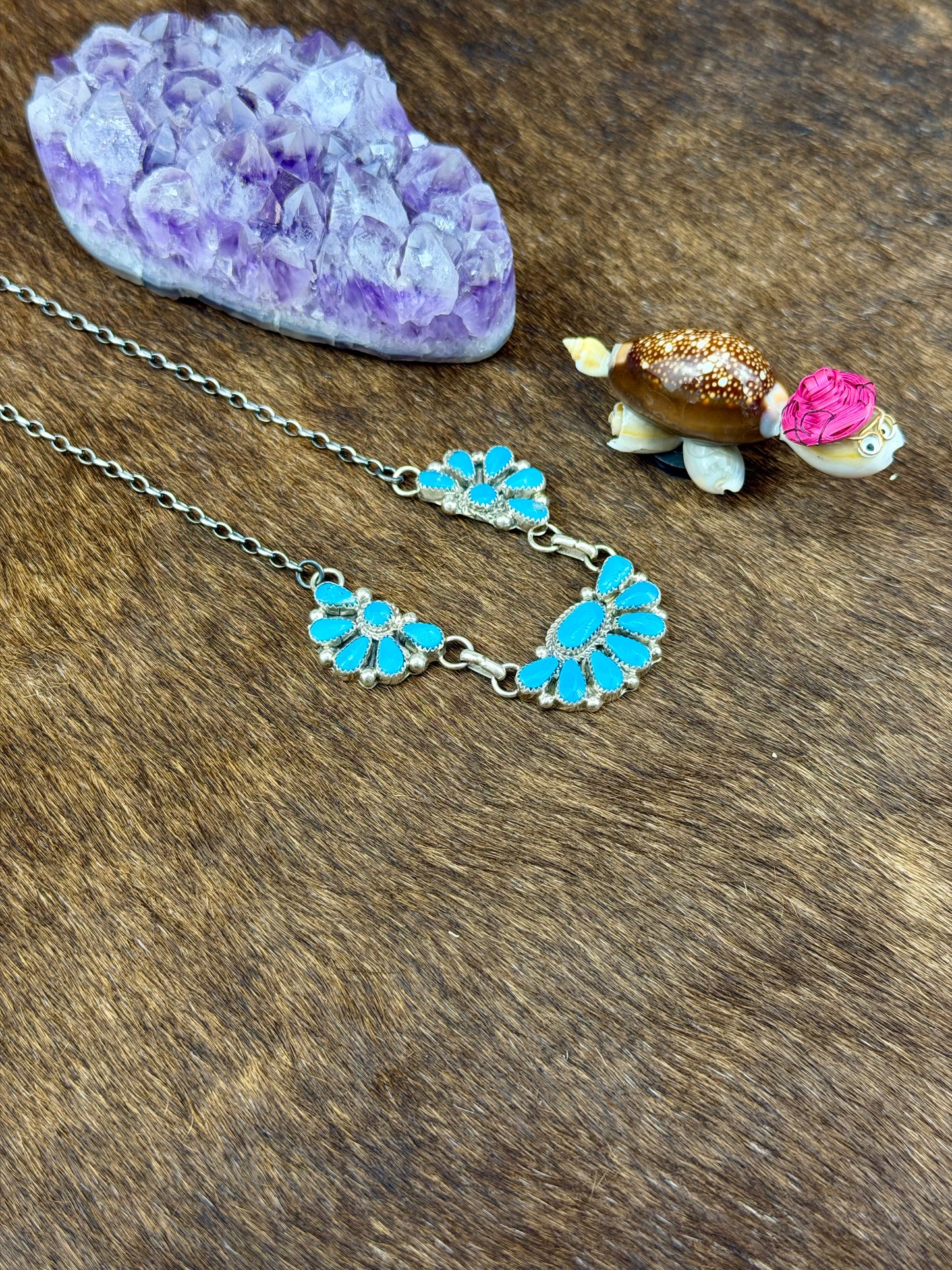Kingman Turquoise Sterling Silver Triple Half Cluster Necklace