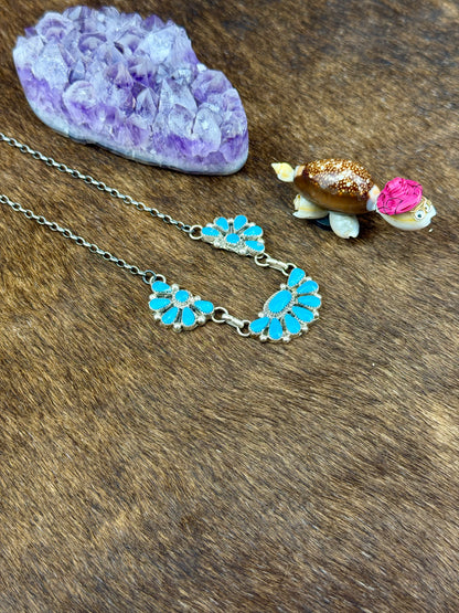 Kingman Turquoise Sterling Silver Triple Half Cluster Necklace