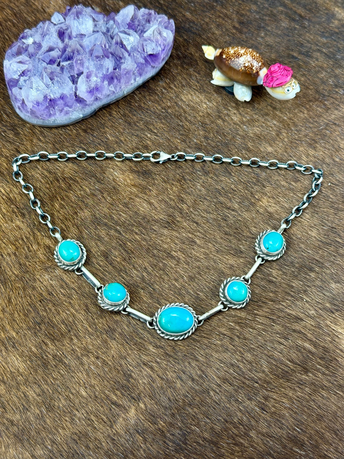 Kingman Turquoise Sterling Silver 5 Stone Choker