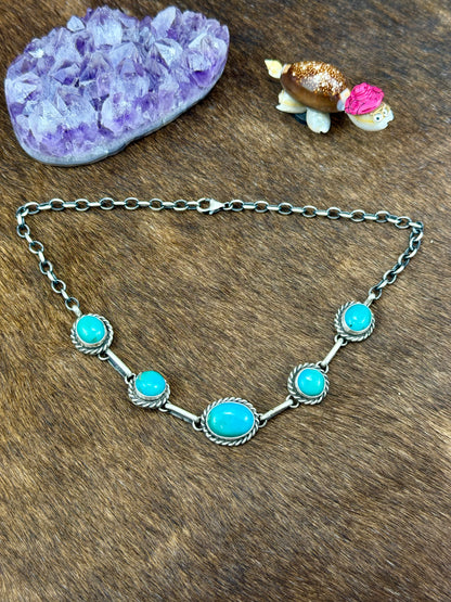 Kingman Turquoise Sterling Silver 5 Stone Choker