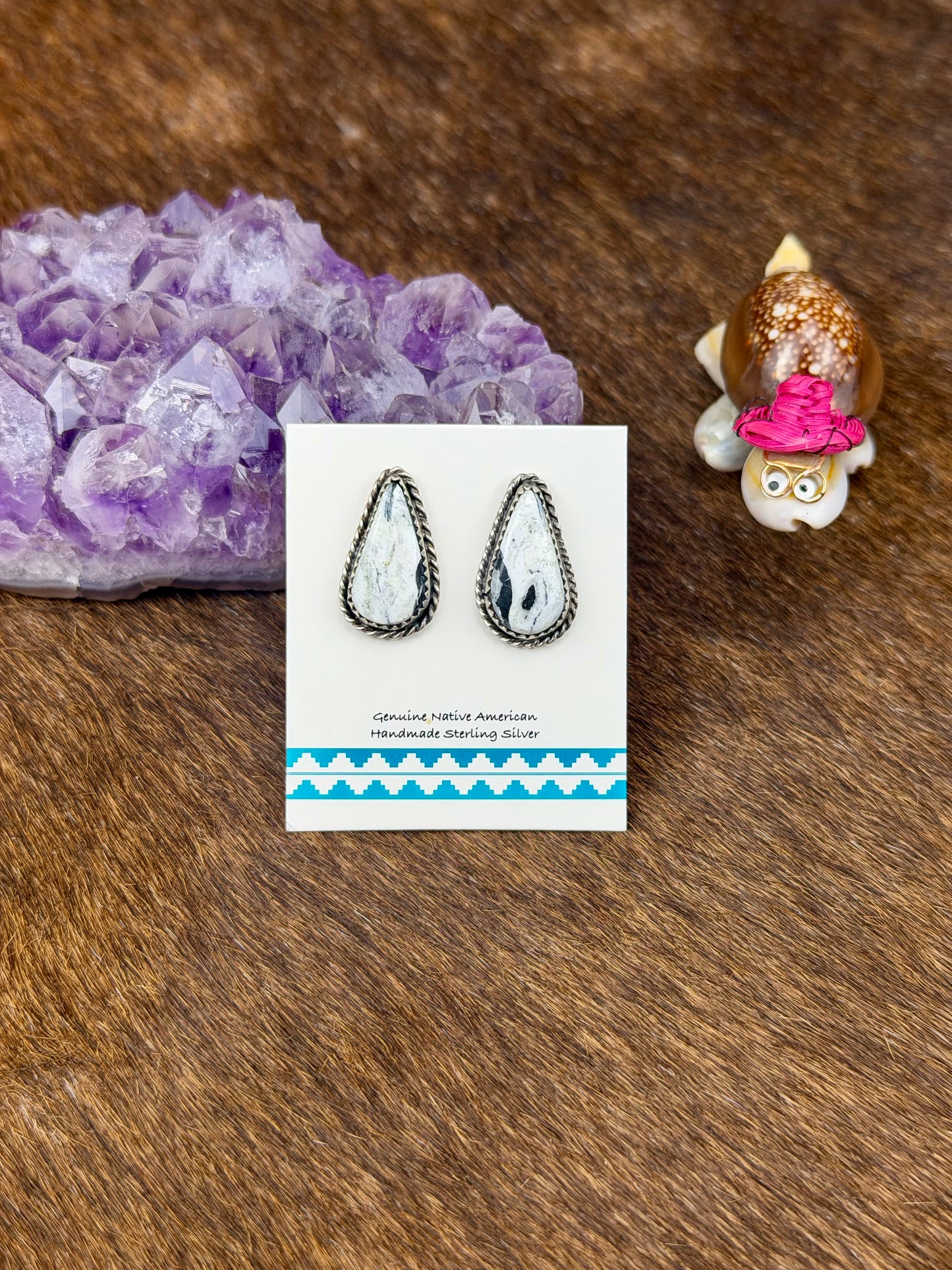 White Buffalo Sterling Silver Teardrop Earrings