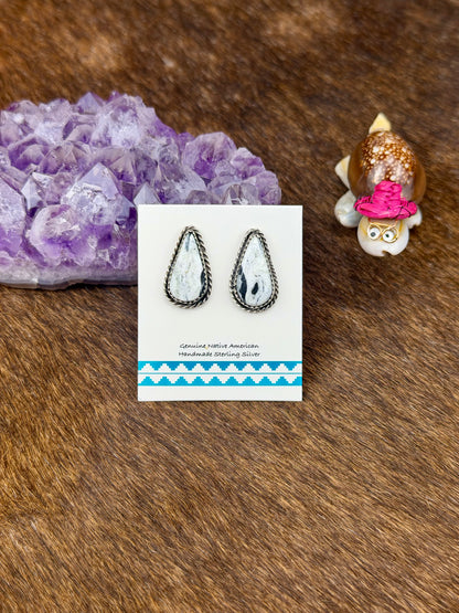 White Buffalo Sterling Silver Teardrop Earrings
