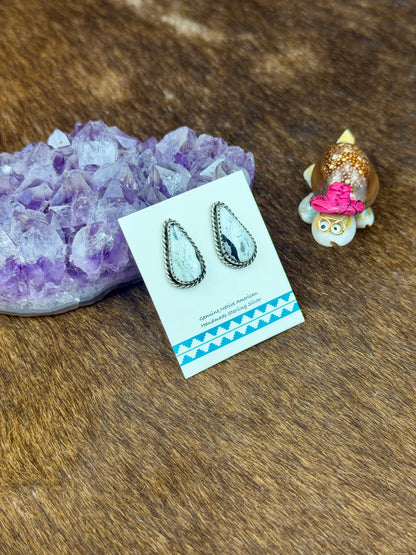 White Buffalo Sterling Silver Teardrop Earrings