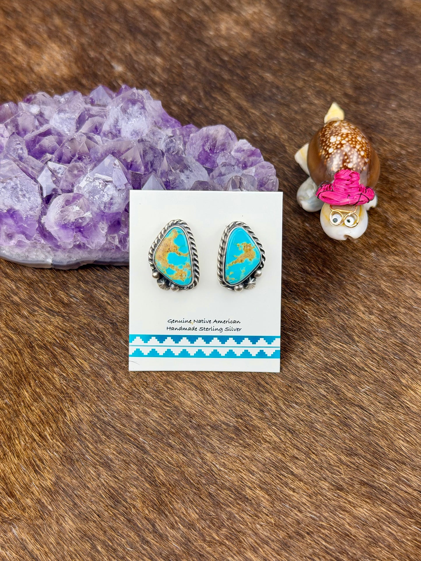 Kingman Turquoise Sterling Silver Triangle Studs