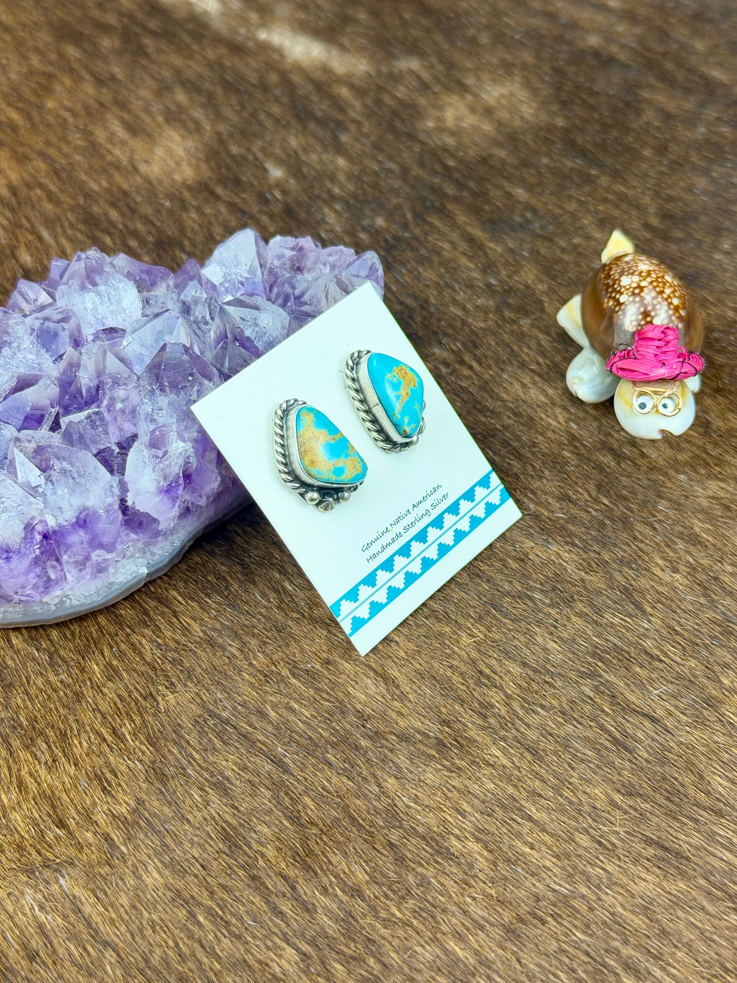 Kingman Turquoise Sterling Silver Triangle Studs