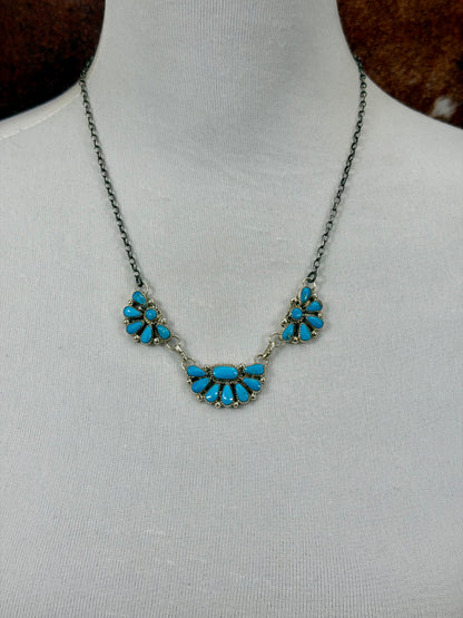 Kingman Turquoise Sterling Silver Triple Half Cluster Necklace