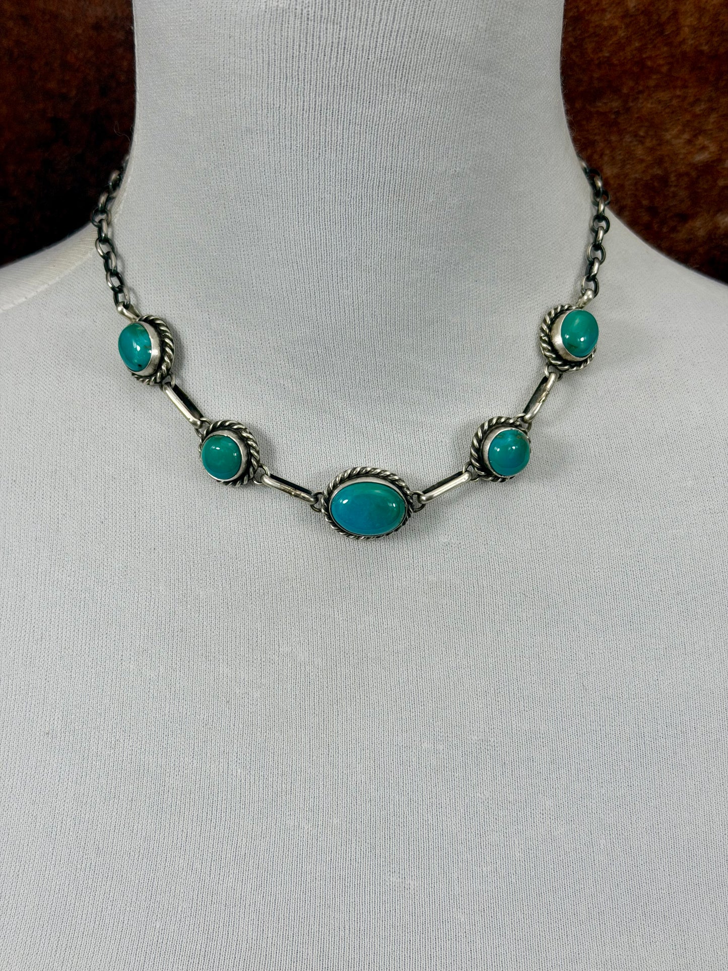 Kingman Turquoise Sterling Silver 5 Stone Choker