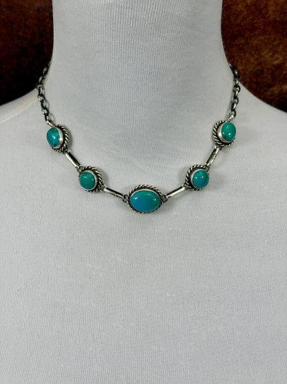 Kingman Turquoise Sterling Silver 5 Stone Choker