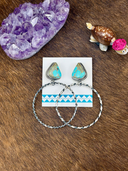 Kingman Turquoise Sterling Silver Hoop Earrings