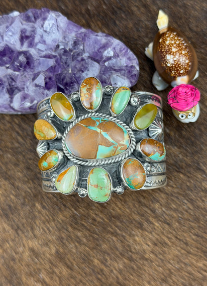 Kingman Turquoise Sterling Silver Floral Cuff
