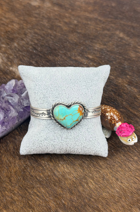 Kingman Turquoise Sterling Silver Heart Cuff