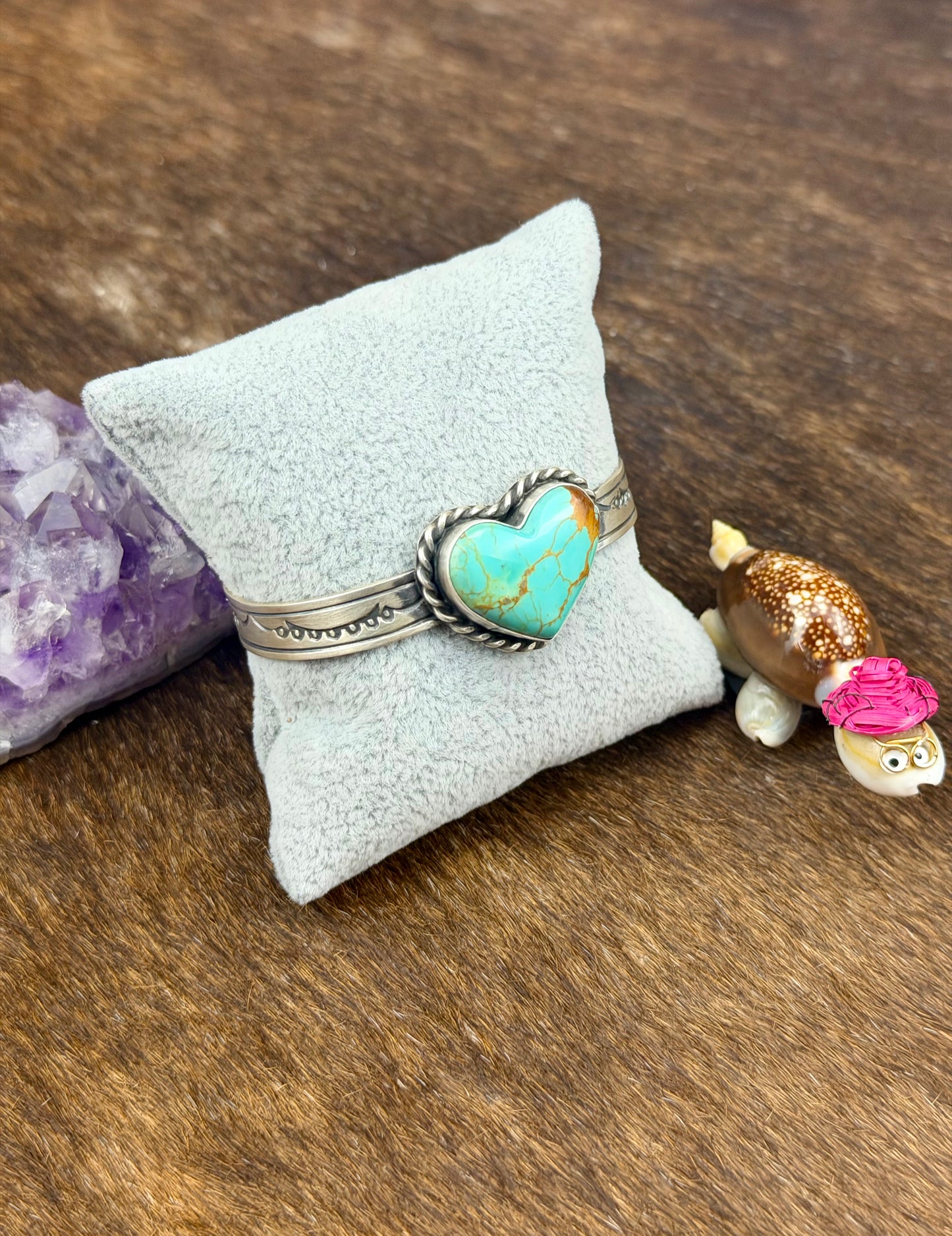 Kingman Turquoise Sterling Silver Heart Cuff