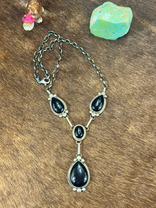 Black Onyx Lariat Necklace