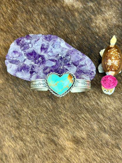 Kingman Turquoise Sterling Silver Heart Cuff