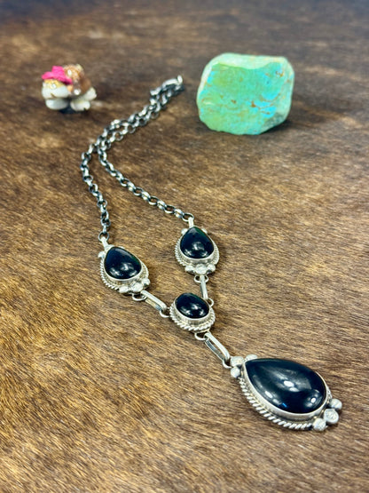 Black Onyx Lariat Necklace
