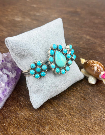 Kingman Turquoise Sterling Silver Floral Teardrop Cuff