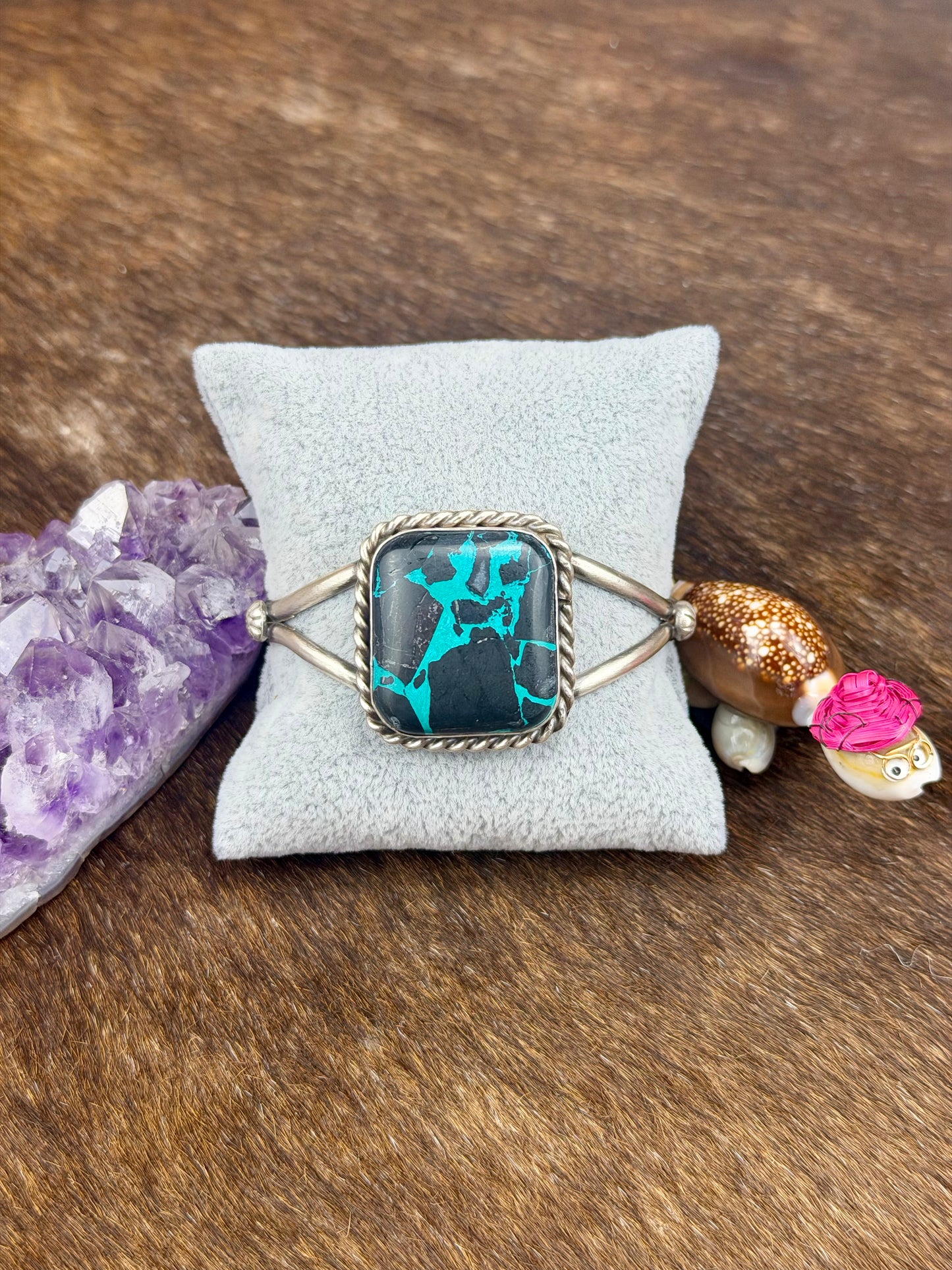 Black Jack Turquoise Sterling Silver Square Ring