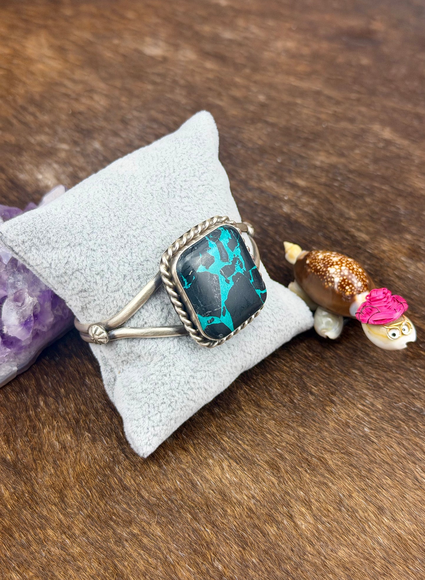 Black Jack Turquoise Sterling Silver Square Ring