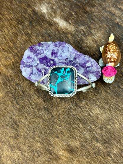 Black Jack Turquoise Sterling Silver Square Ring