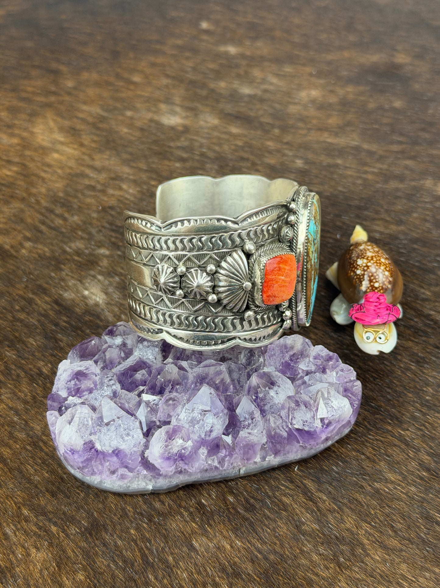 Kingman Turuoise Red Spiny Sterling Silver Cuff