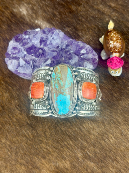 Kingman Turuoise Red Spiny Sterling Silver Cuff