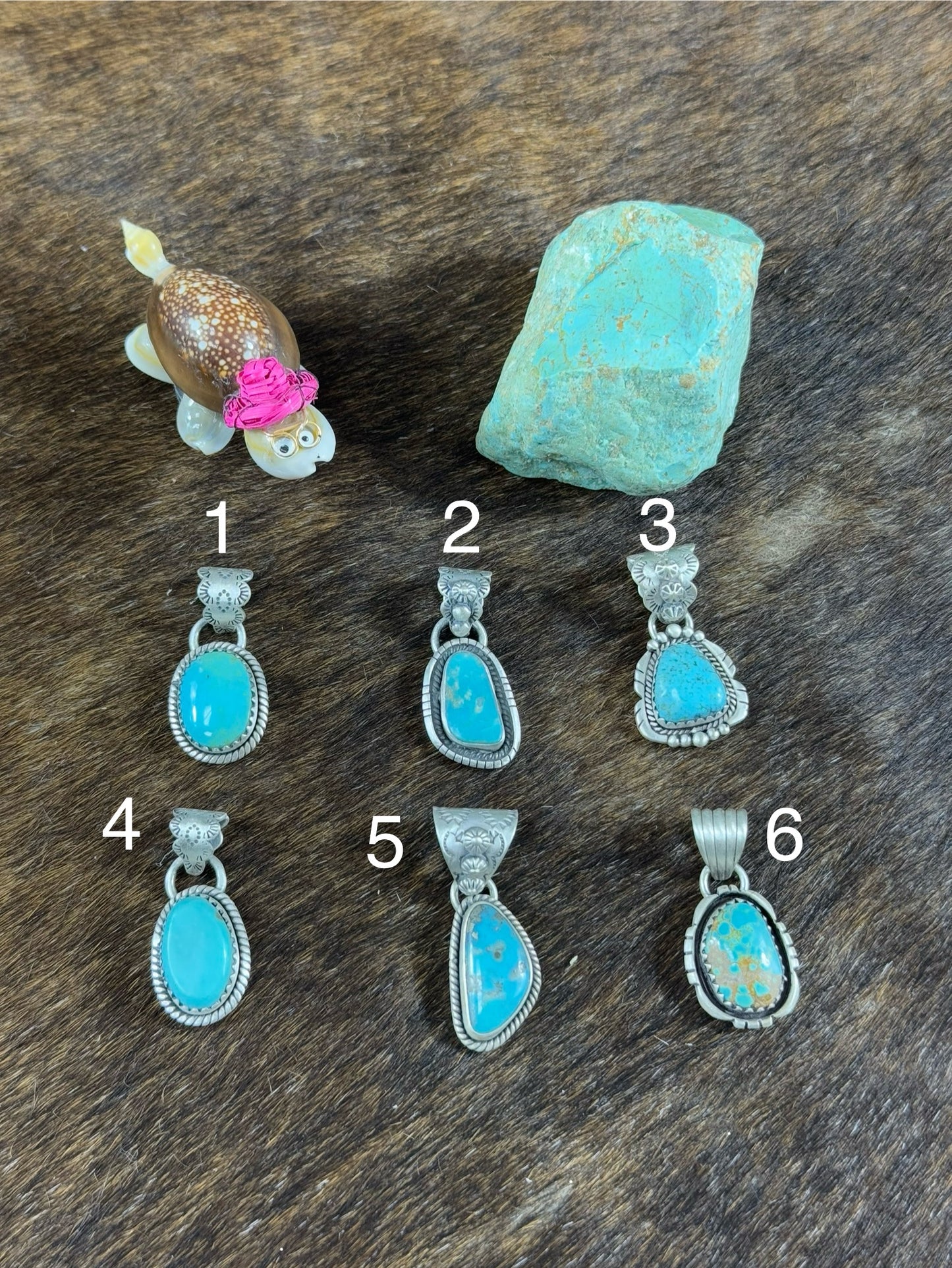 Kingman Turquoise Stamp Pendants