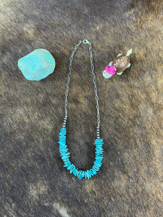 BLUE Kingman Turquoise Nugget and Sterling Silver Chain Necklace