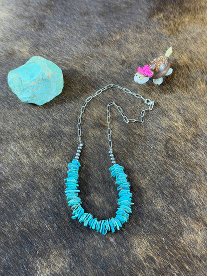 BLUE Kingman Turquoise Nugget and Sterling Silver Chain Necklace