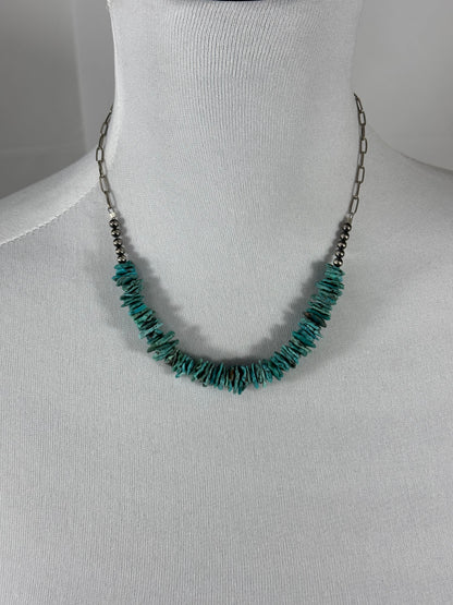 BLUE Kingman Turquoise Nugget and Sterling Silver Chain Necklace