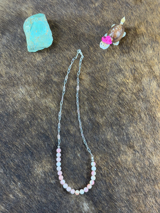 Pink Conch and Sterling Silver Chain Necklace