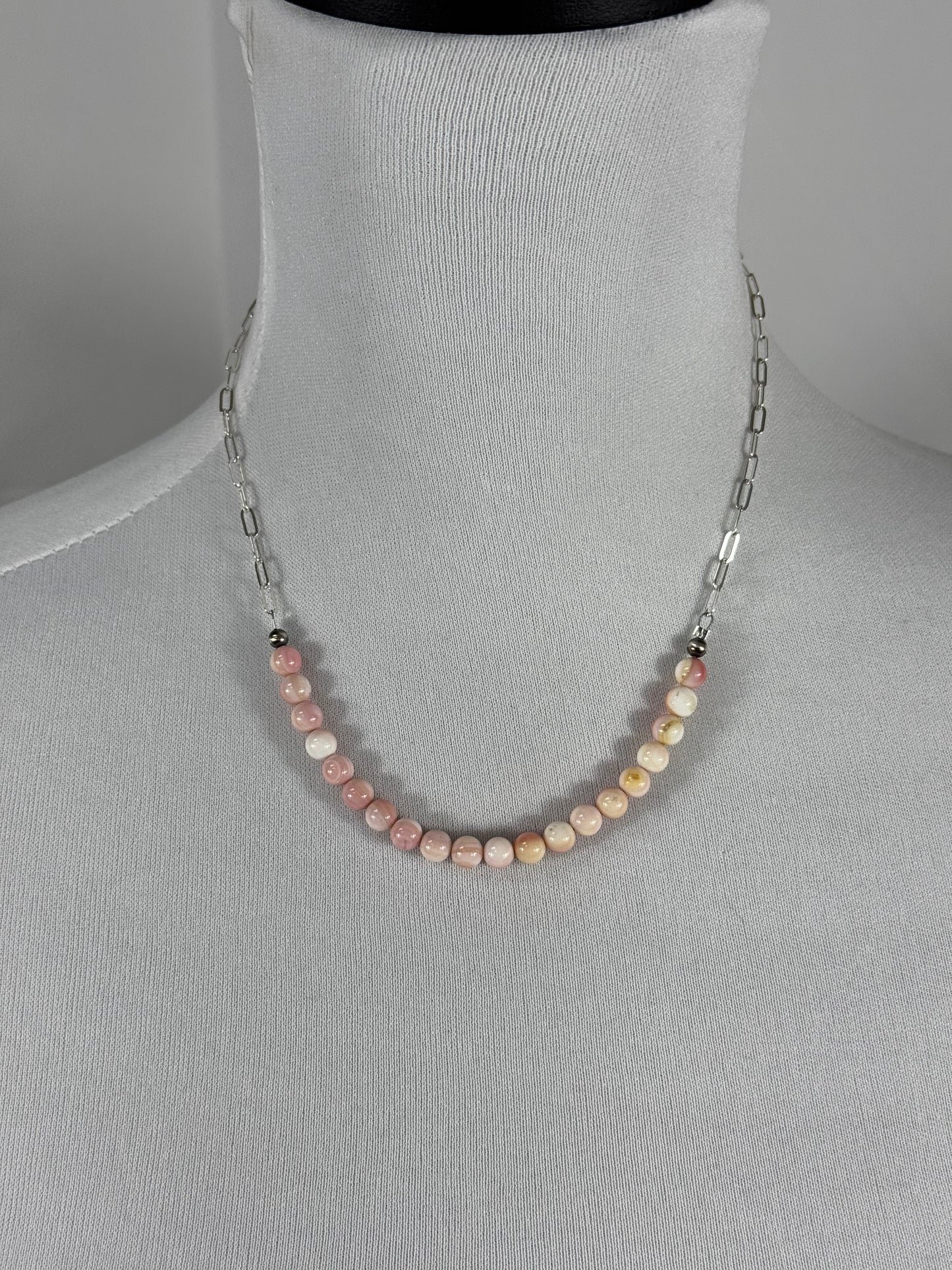 Pink Conch and Sterling Silver Chain Necklace