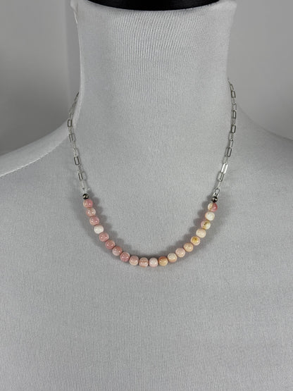 Pink Conch and Sterling Silver Chain Necklace