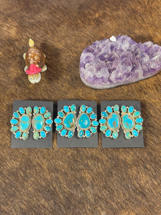 Kingman Turquoise Half Cluster Earring